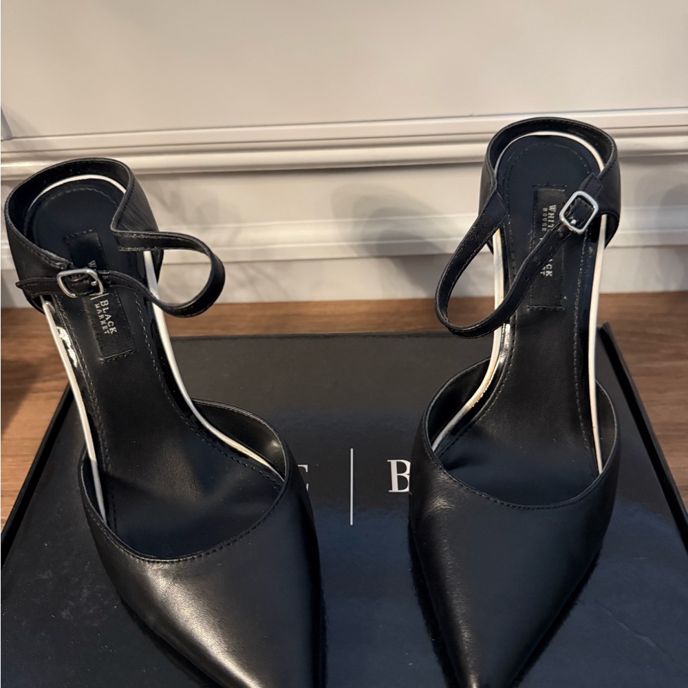 White House Black Market Black Pumps Ankle-Strap Heels Sz 8